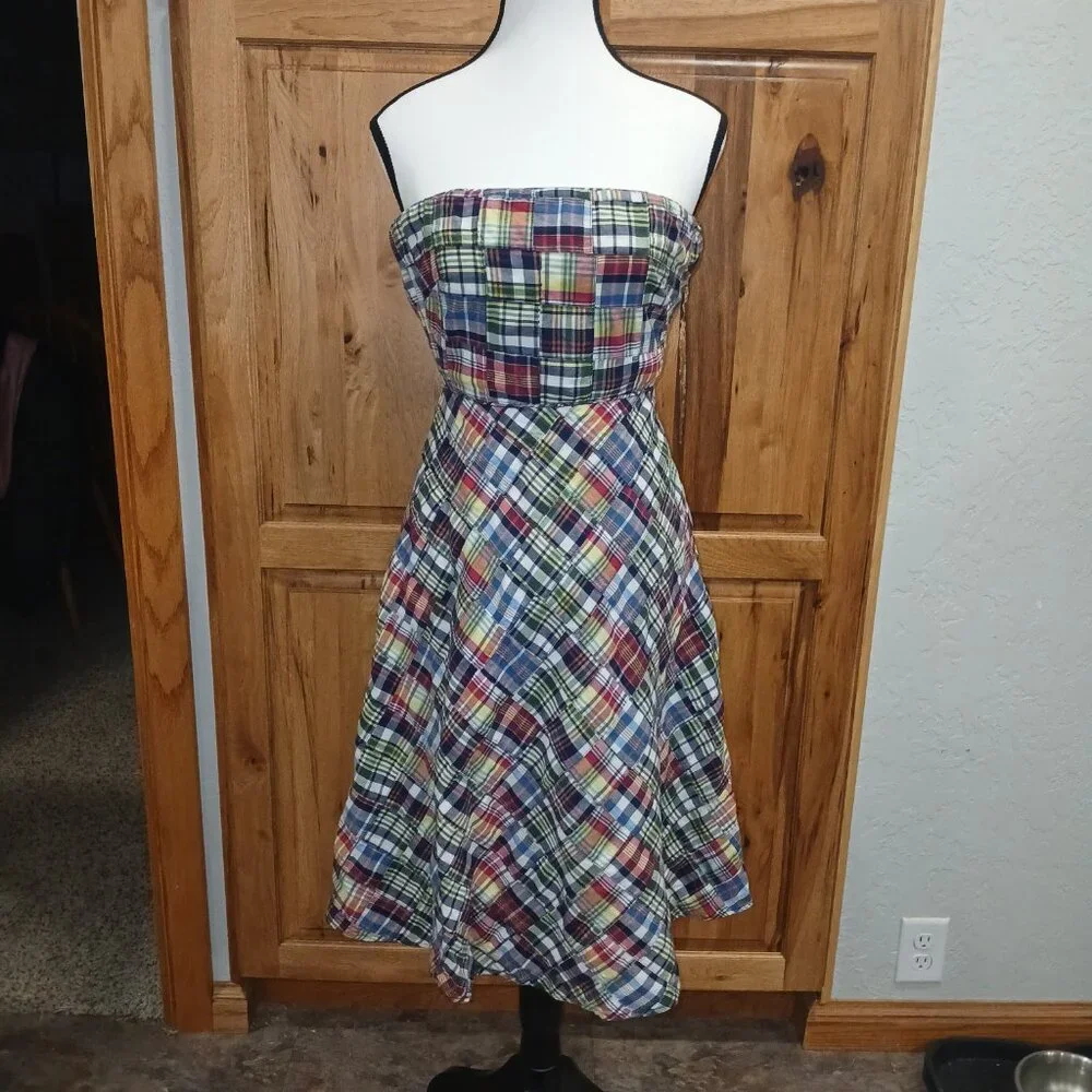 J.Crew Strapless Patchwork Madras Plaid Dress – Size 4 - Picture 2 of 7